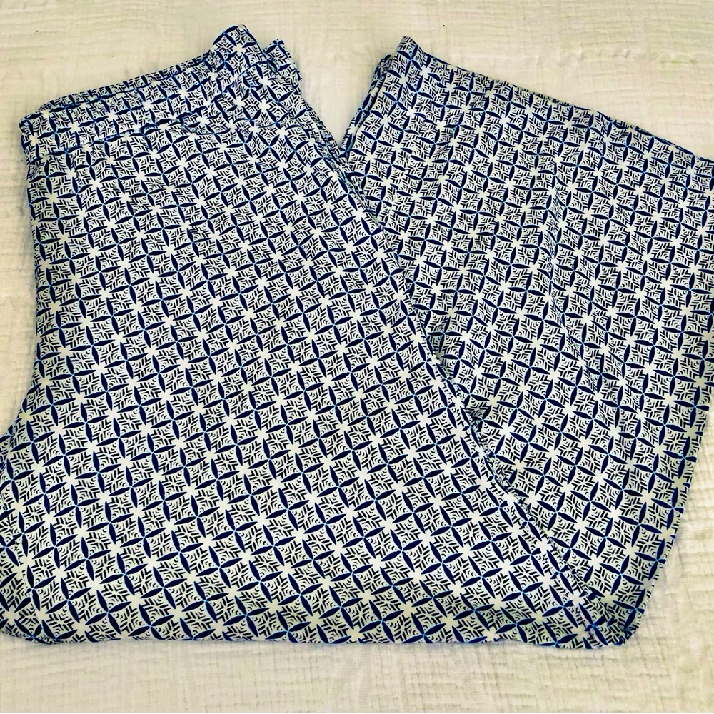 Tommy Bahama Navy and White Geometric Wide Leg Pants